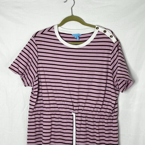 Draper James Tie Waist Midi T-Shirt Dress Dark Pink Mariner Stripe Size 1X - Picture 2 of 10